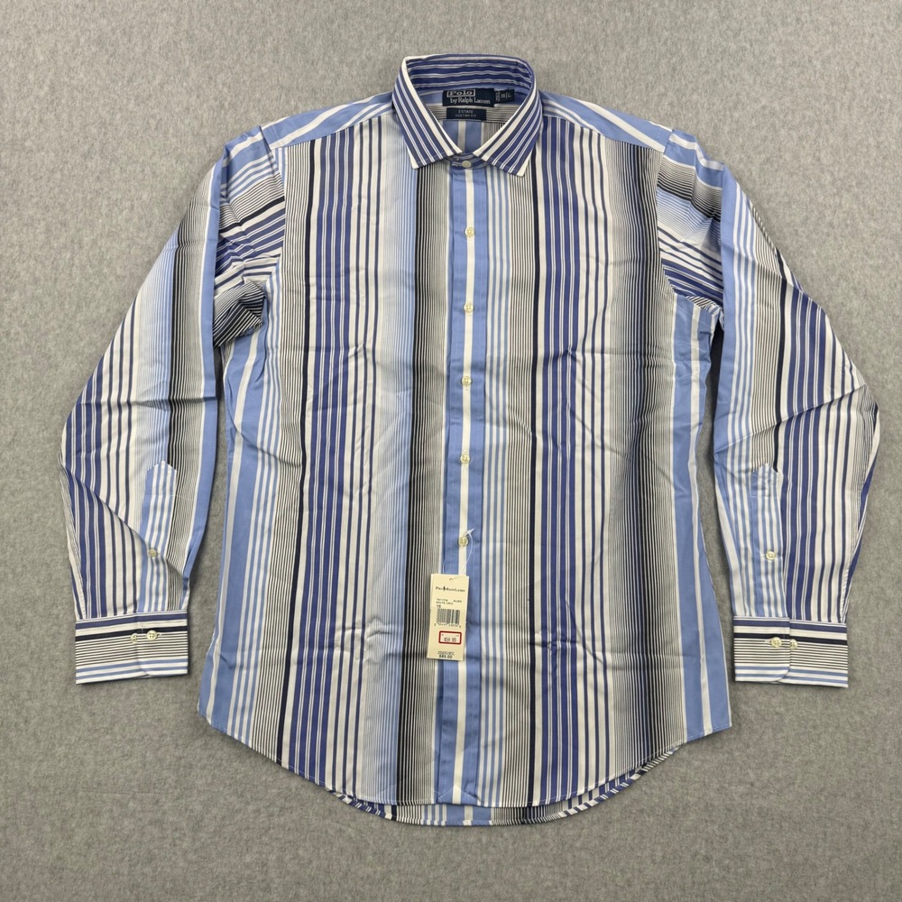 Vintage Polo‎ Ralph Lauren Shirt Mens Large Blue Striped 90s Estate Long Sleeve